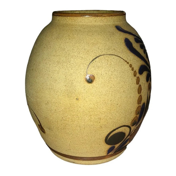 Vintage TONALA 8" Mexico Folk Art Sandstone Pottery Floral Bird Flowers Vase - Picture 5 of 8